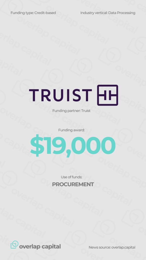 $19K Credit-Based Procurement Funding Awarded to Data Processing Startup by Truist Bank and Overlap Capital
