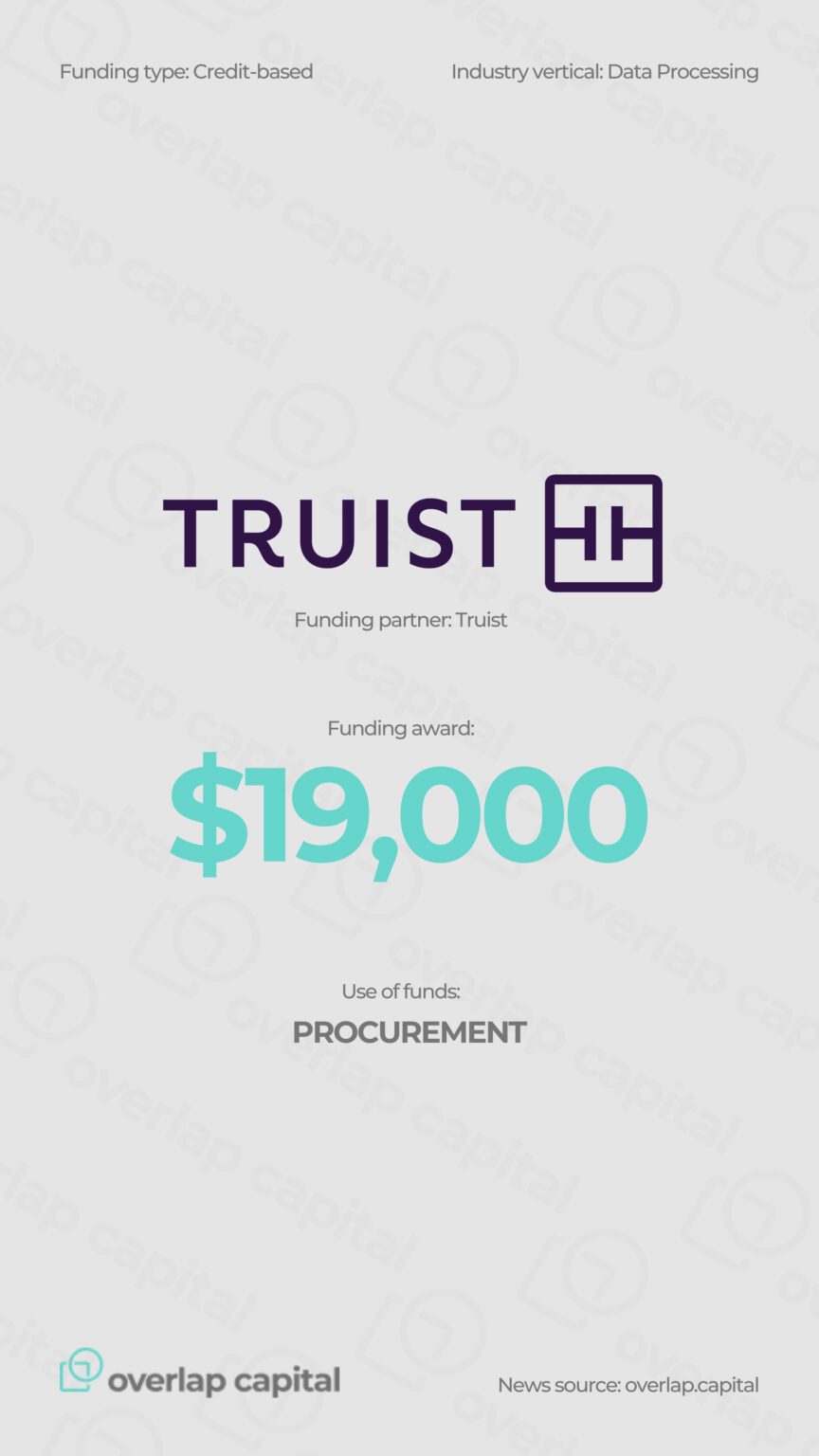 $19K Credit-Based Procurement Funding Awarded to Data Processing Startup by Truist Bank and Overlap Capital